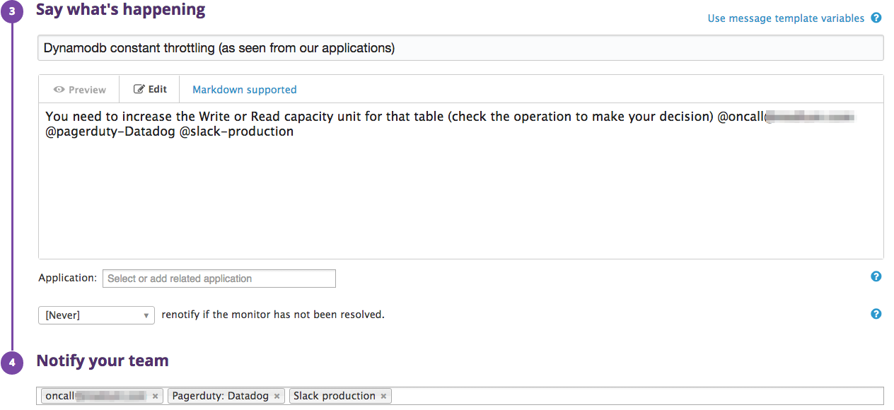Throttling alert configuration